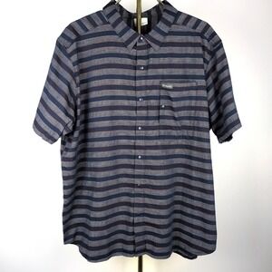 Columbia Mens XXL Shoals Point Short Sleeve Snap Up Striped Navy/Orange Shirt